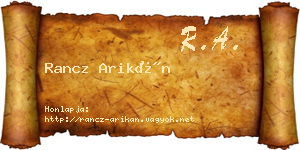 Rancz Arikán névjegykártya